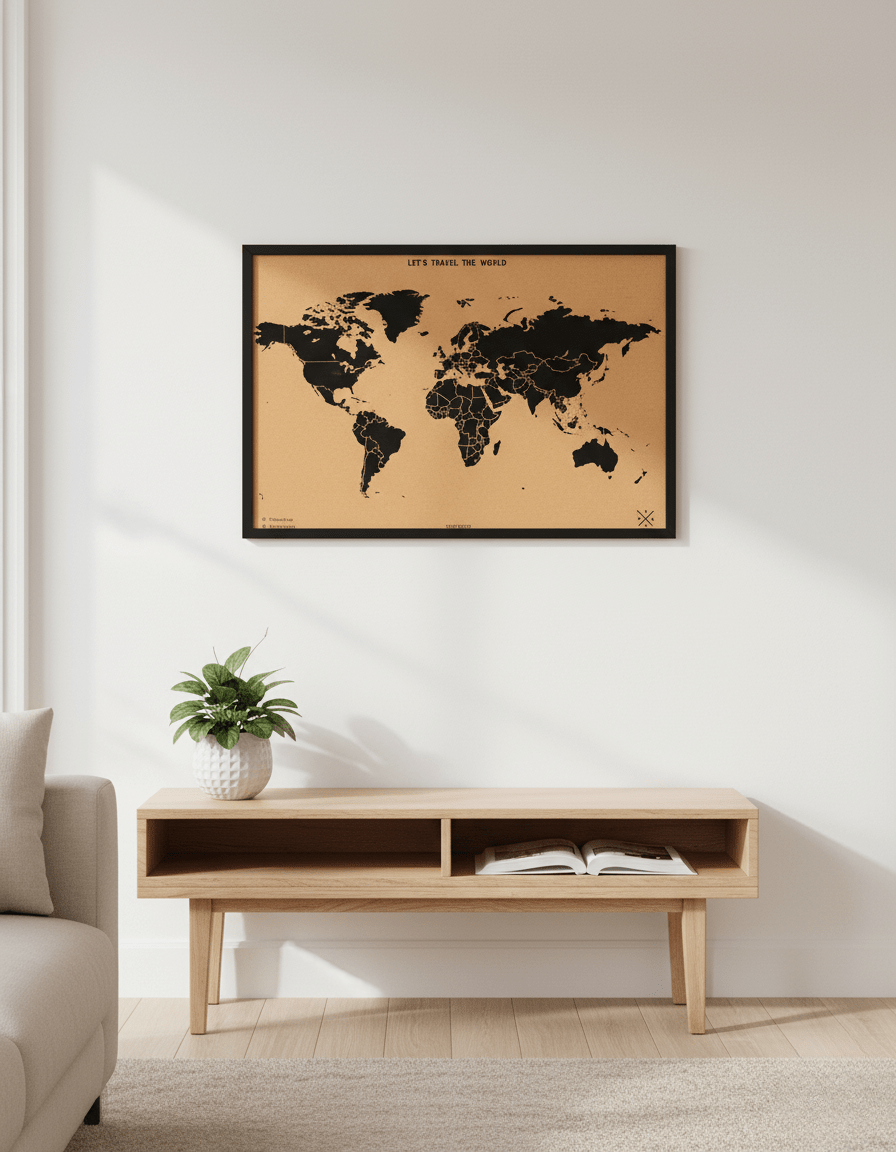 Mapamundi de Corcho Negro – 90x60 cm - Misswood