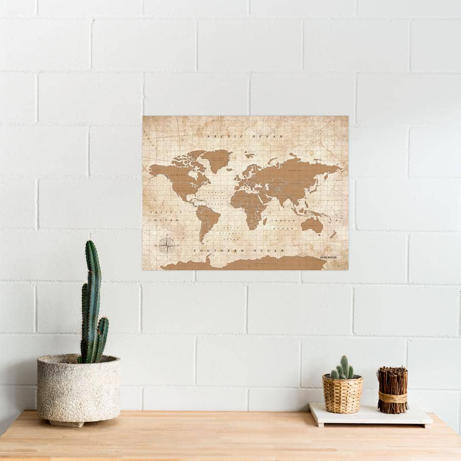 Carte du monde en liège - Woody Map Natural World / 180 x 90 cm / Blanc /  Cadre blanc