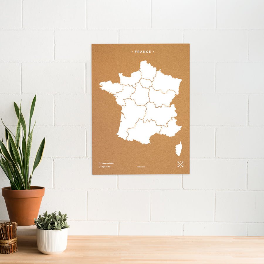 Mapa de corcho - Woody Map Natural Francia - Misswood