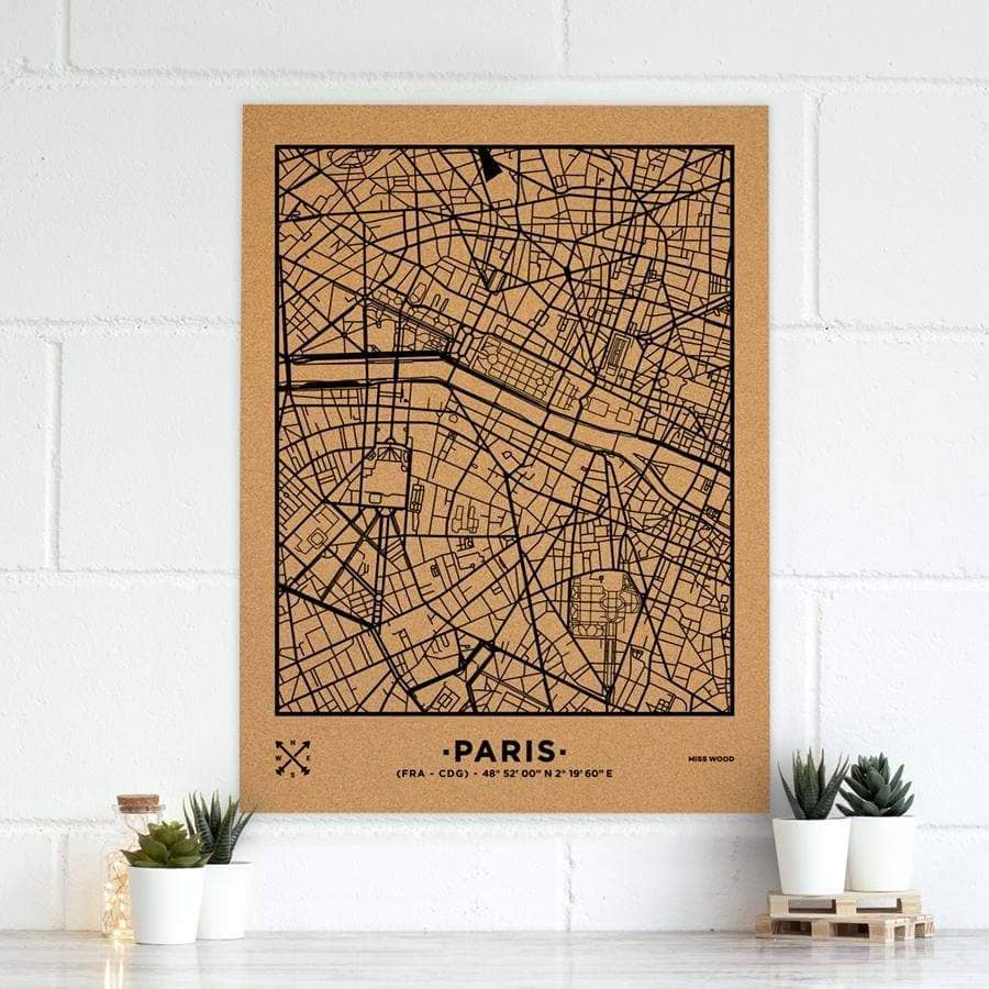 Mapa de corcho - Woody Map Natural Paris - Misswood
