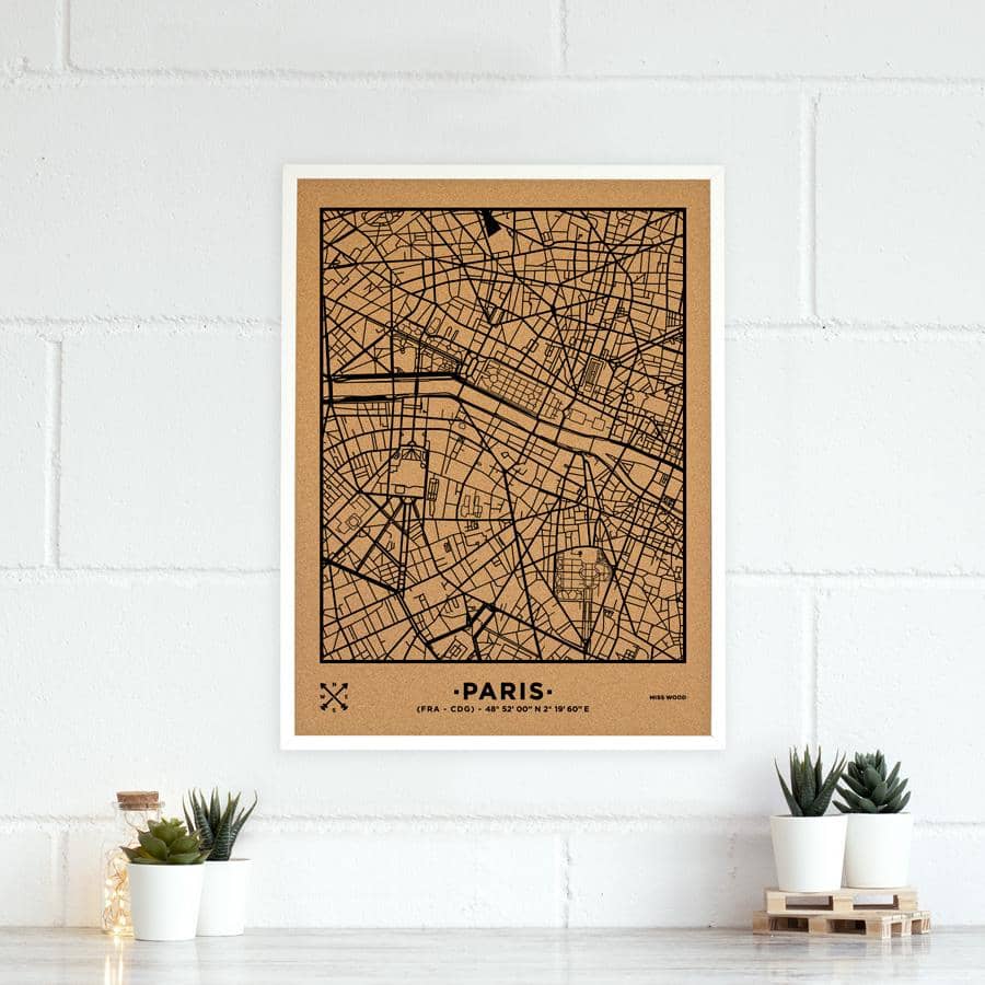 Mapa de corcho - Woody Map Natural Paris - Misswood