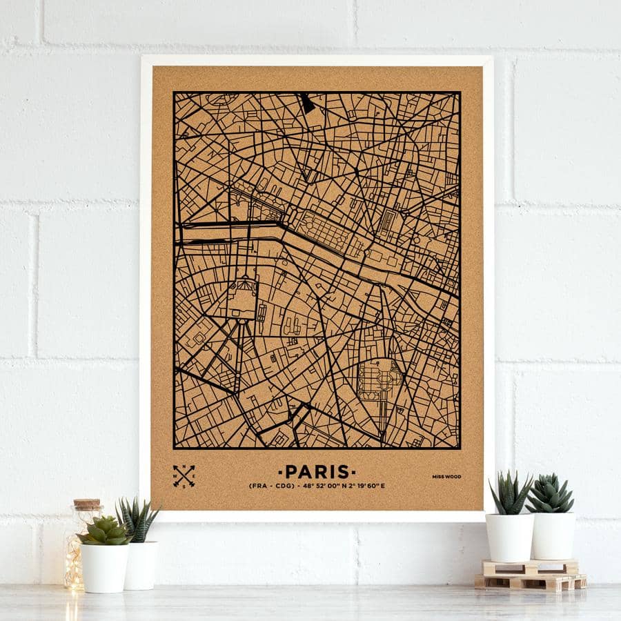 Mapa de corcho - Woody Map Natural Paris - Misswood