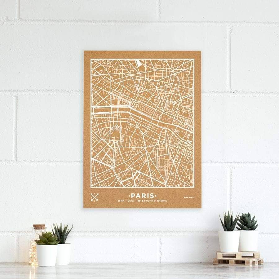 Mapa de corcho - Woody Map Natural Paris - Misswood